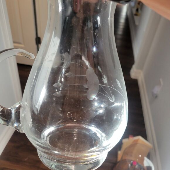 Vintage Princess House Heritage Handblown Etched Crystal Drinking Pitcher 10" - Picture 8 of 10